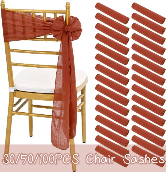 Sashes 10100pcs Terracotta Sandalye Düğün Sandalyesi için Kanatlar Kapaklar Cheesecloth Sandalye Yay Sashes Sandalye Şeritleri Parti Töreni Dekoru