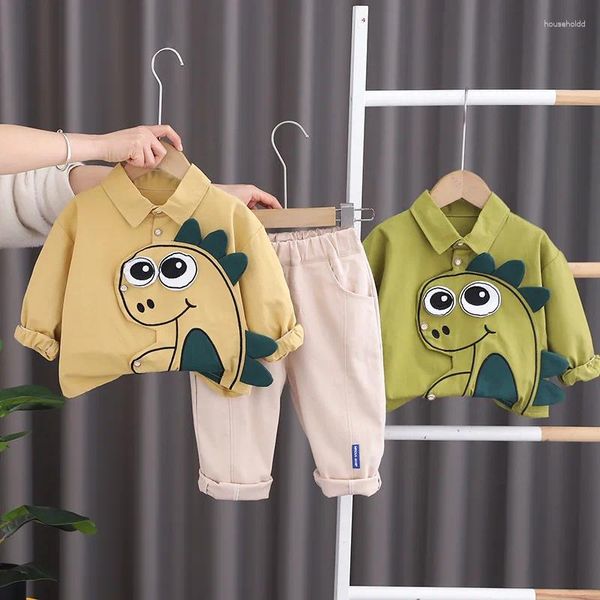 Set di abbigliamento Completi primaverili per bambini 2024 Abiti firmati per neonati da 1 a 6 anni Camicie e pantaloni a maniche lunghe con dinosauro cartone animato Bambini Ragazzi