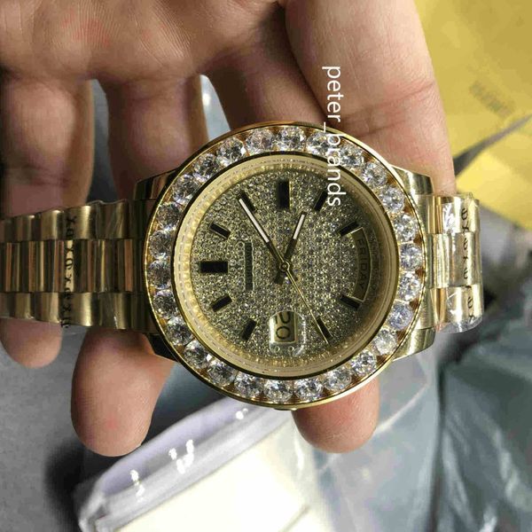 Hochwertige Tagesdatum Uhr Uhr 18K Gold Luxury Mens Watch Big Diamond Lünette Gold Edelstahl Originalgurt Automatische Männer Uhren 2820