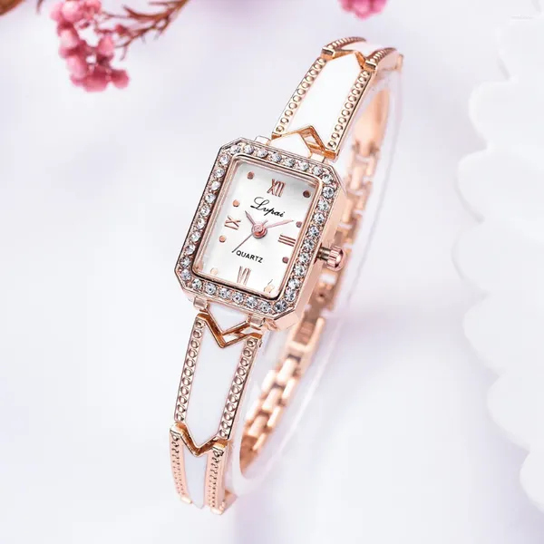 Relógios de pulso moda elegante feminino relógio de pulso luxo quadrado dial pequeno relógio de quartzo requintado senhoras pulseira relógio montre femme