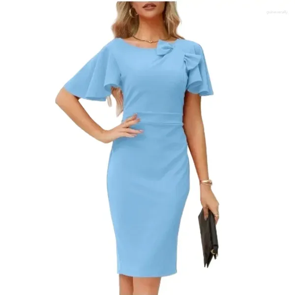 Casual Kleider Elegante Bogen Büro frauen Retro Schlank Kurzarm Kleid Weibliche Sommer Mode Abend Party Frau Kleidung 2024