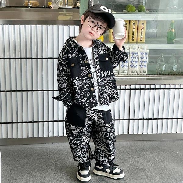 Комплекты одежды «Красивый мальчик», комплект из 3 предметов, весенняя корейская детская рубашка для малышей, футболка, штаны, костюм с принтом букв, модная детская одежда