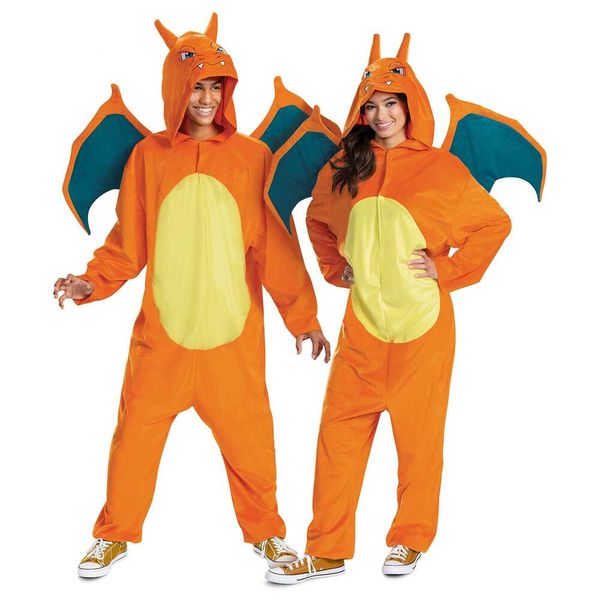 Disfarce Charizard unissex-adulto para adultos, fantasia oficial de Halloween de luxo com capuz e asas