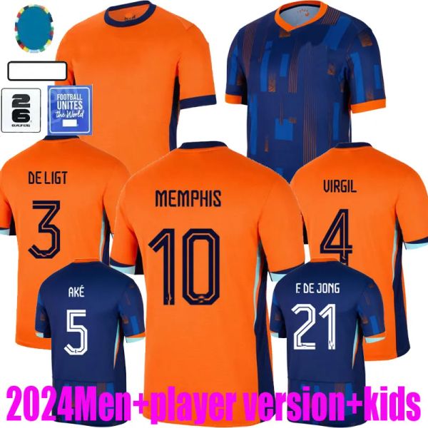24 25 Netherlands Memphis Soccer Jersey 2024 Euro Cups 2025 Team nazionale olandese European Holand Club Shirt da calcio Kit per bambini Kit completo seduto a casa via Memphis Xavi Gakpo