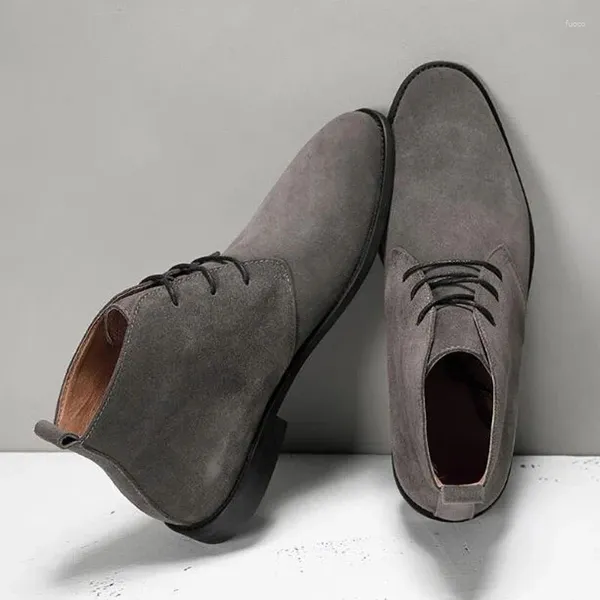 Stivali Grigio Nero Marrone Pelle scamosciata di mucca Uomo Stringati alla caviglia Retro Business Outdoor Scarpe casual Maschili invernali Solid Botines