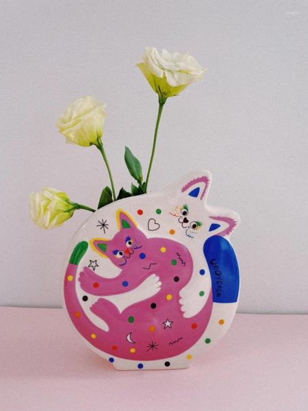 Vasen Vase aus Keramik, rosa, weiß, Geschenk, Tierform, kreative Dekoration, Wohnzimmer, Arbeitszimmer, Schreibtisch, einfach, modern, niedlich, Blumenarrangement, 1 Stück