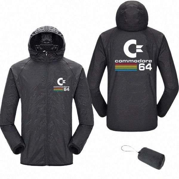 Commodore Uomo con cappuccio con cerniera Cappotto impermeabile Giacca pilota Sun Protecti Giacca a vento Abbigliamento sottile 64 Graphic C64 SID Commodore e6Rm #