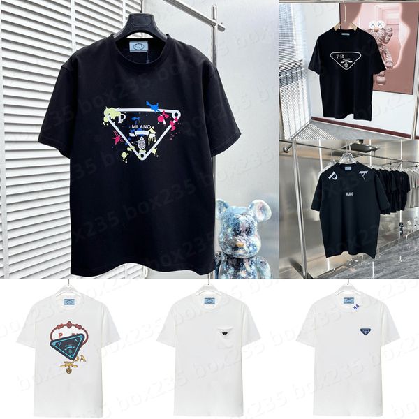 24SS Yeni Yaz T-Shirt Moda Erkek Kadın Tişört Pamuk Yuvarlak Boyun Üstleri Riangle Kadın Gündelik Tişört P Harf Lüks Tasarımcı Kıyafetleri Ünlü Markalar Adam Spor Giyim Tee