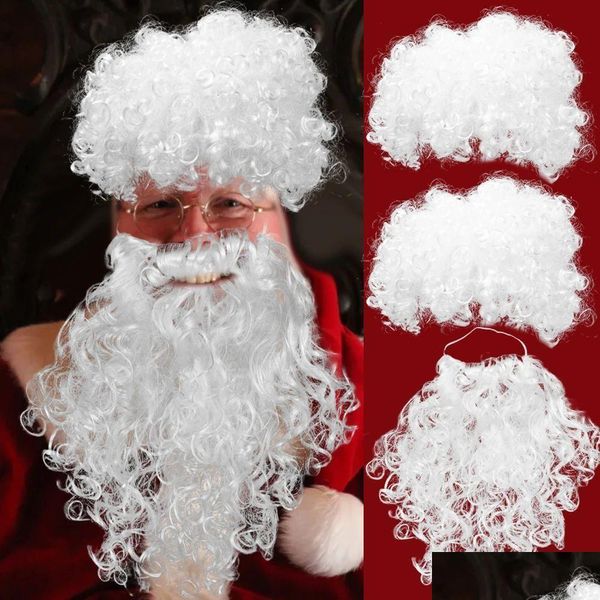 Decorações de Natal Decoração Papai Noel Barba Simada Peruca Branca Diy Enfeites Xmas Cosplay Prop Ano Festa Decoração Suprimentos Drop de Otyxk