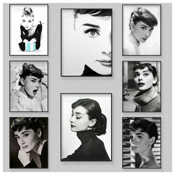 Punto in bianco e nero Audrey Hepburn Ritratto dipinto diamante fai -da -te dipinto di trapani rotondi/quadrati gioielli croce incrociate decorazioni da parete artistica