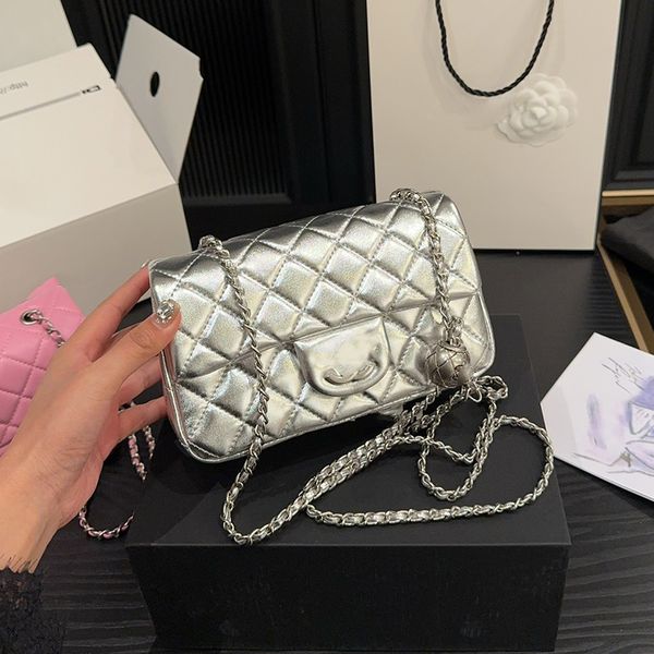 Damen Designer Lambskin Crush Silver Ball Perle Mini Cf Umhängetaschen Klassische Klappe Sterd Metall Hardware Matelasse Kette Crossbody Schulterhandtaschen Geldtaschen 20 cm