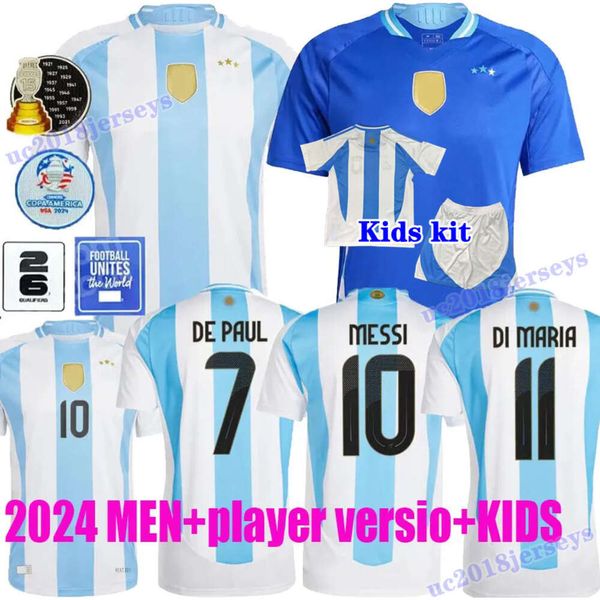 S-4XL Argentinas Soccer Jersey 2024 Copa America Cup Camisetas Kit Infantil 2025 Seleção Nacional 24/25 Home Away Camisa de Futebol Versão do Jogador DI MARIA LAUTARO