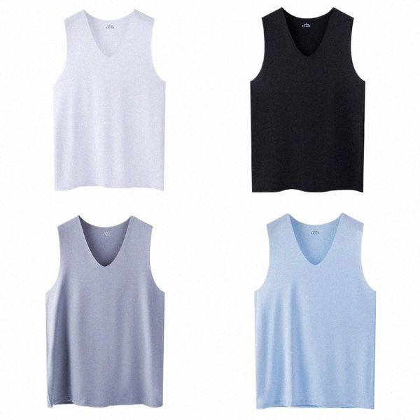 Männer Eis Seide Seaml Weste Tank Tops Unterwäsche Unterhemd Shirts Männlichen Körper Shaper Fitn Sleevel Herren Lauf Weste A1d5 #