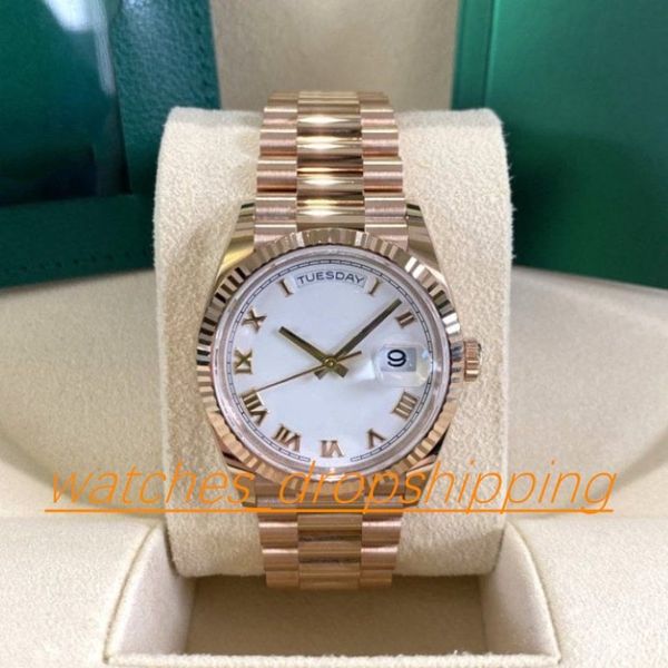 Super qualidade relógio feminino masculino 36mm daydate v5 moldura canelada mostrador romano automático mecânico vidro safira 228238 pr264q