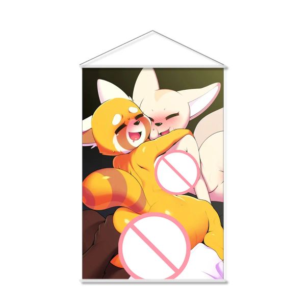 Caligrafia fofa peluda retsuko agretsuko anime pergaminho de parede pendurado pôster decoração de casa pintura