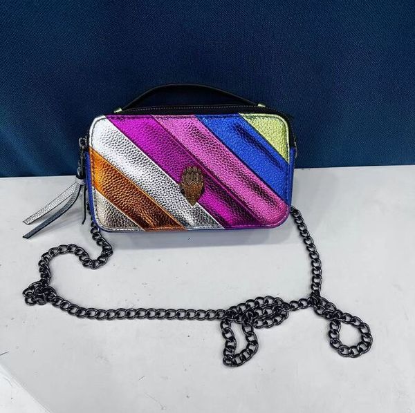 Дизайнерский кожа Kurt Geiger Rainbow Aglabing Bag Sack Знаменитая кошелька сумочка роскошная лондонская мульчина -лопание мини -сцепления дизайнерские мешки с цепочки