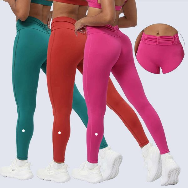 LU-584 Frauen Keine Front Naht Yoga Leggings gefaltete Elastizitätshosen im Freien im Freien mit hoher Taille Strumpfhose