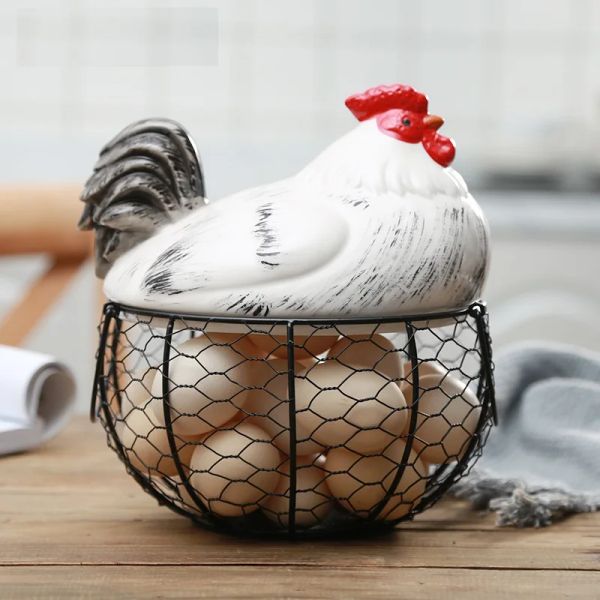 Cestini Portauova in ceramica Filo di pollo Cesto per uova Collezione di cesti di frutta Oramenti di gallina in ceramica Decorazione Cucina 19 cm x 22 cm