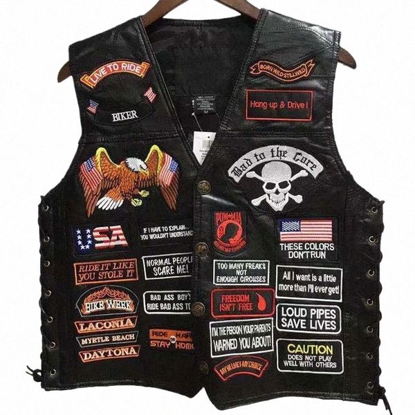 2024 nuovi giubbotti in pelle moto corto monopetto 42 patch Fi ricamato manica giacca punk gilet per uomo W6Dj #