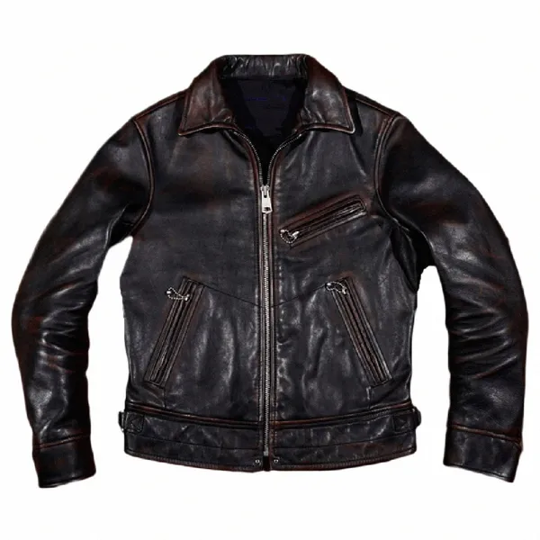 Qualidade Pesado Horseskin Jaqueta Masculina Casaco De Couro Genuíno Bomber Blazer Casaco Para Homem Marrom Aviador Sobretudos Inverno Streetwear h3Px #