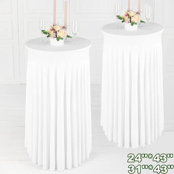 Saias redondas de mesa de coquetel highboy pano branco estiramento capas de casamento banquete decoração de festa toalhas de mesa de jantar 240322