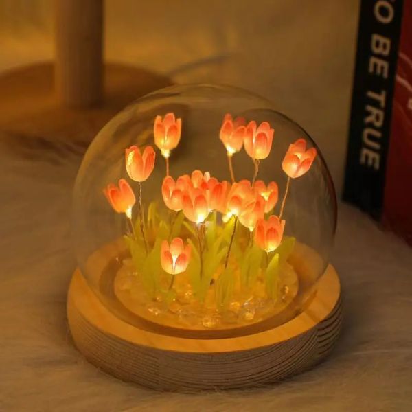 Artigianato fai-da-te Kit lampada per luce notturna a tulipano carino Pellicola termoretraibile Fiori Materiale artigianale Decorazioni per la casa Regalo di San Valentino per la mamma Gitlfriend