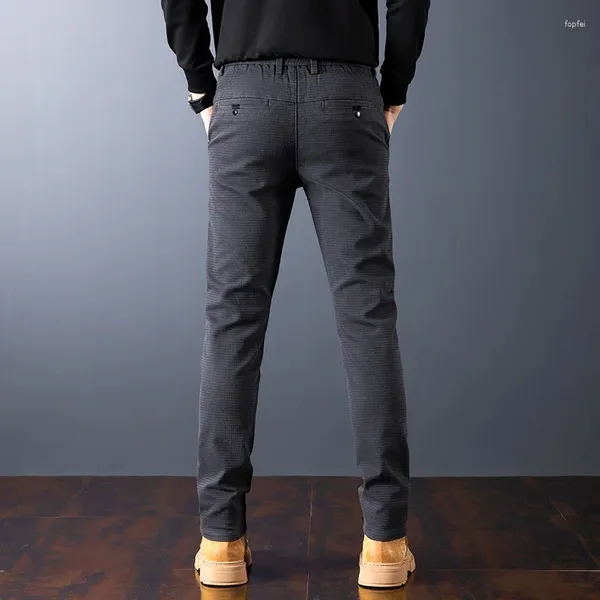 Calças masculinas de alta qualidade penteado algodão casual homens cor sólida negócios moda reta ajuste chinos cinza marca calças masculinas