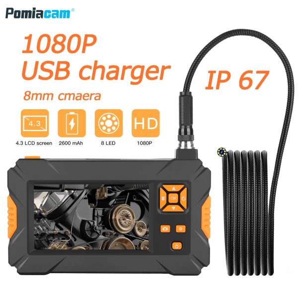 P30Y HD1080p 8mm Tela Inspeção da tela Endoscópio Câmera à prova d'água de 4,3 polegadas HD TFT IPS Câmera de câmera Monitor de borrescope