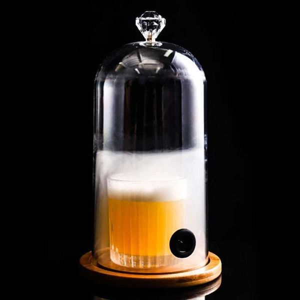 Strumenti da bar Cappa cloche in plastica per fumatori Cucina molecolare Coperchio a cupola per alimenti Coperchio con fori in gomma Base in legno per bevande a base di cocktail e torte R7UB 24322