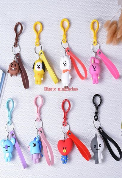8 pçsset kpop dos desenhos animados coreano moda porta-chaves saco pingente acessórios acrílico celular chaveiro jóias presente para fãs bts7849779
