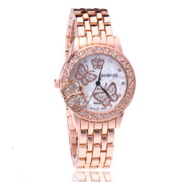 Hochwertige Luxus -Herren Watch Women Womens mit Stahlband Eingelegtes Diamantschalen Gesicht Schmetterling Uhr NX47