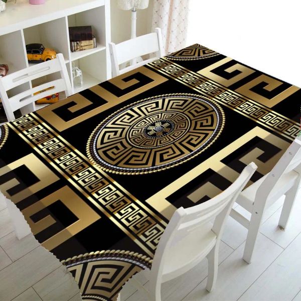 Caixas preto ouro grécia retângulo geométrico impresso toalha de mesa retangular para mesa e decoração à prova dwaterproof água