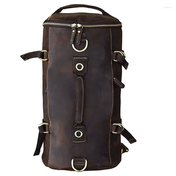 Rucksack Multifunktionsmodelle Männer Echtes Leder Umhängetasche Kleine Männer Reise Eimer Taschen Crazy Horse Männlich