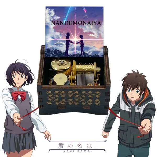 Caixas anime filme seu nome terminando música nandemonaiya caixa de música luxo ouro mecânico 18 nota melodia de madeira presente de aniversário decoração