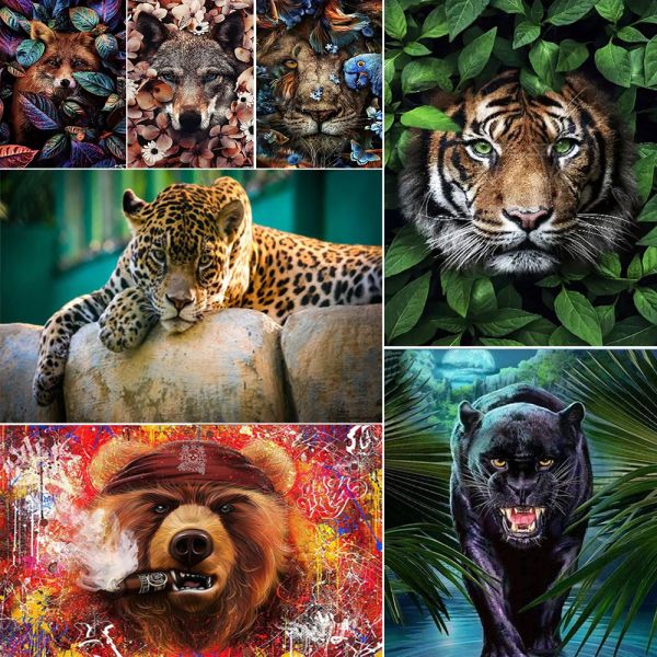 Craft DIY 5D Pintura de diamante completa Animal Pantera preta Tiger Diamond Mosaic Bordado Kit Decoração Home Home Bordado foto personalizada 2023