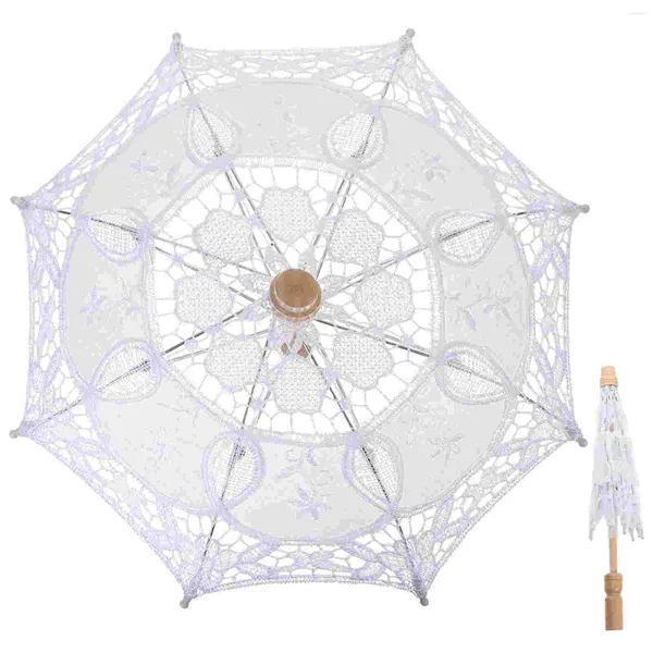 Guarda-chuvas de algodão guarda-chuva casamento pogal prop parasol véu nupcial ornamento renda noiva bordado branco para chuva