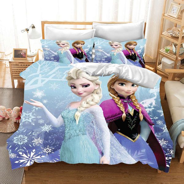 Conjunto de 3 peças de edredom infantil, edredom fofo com estampa congelada, 1 capa de edredom, conjuntos de cama king/queen size