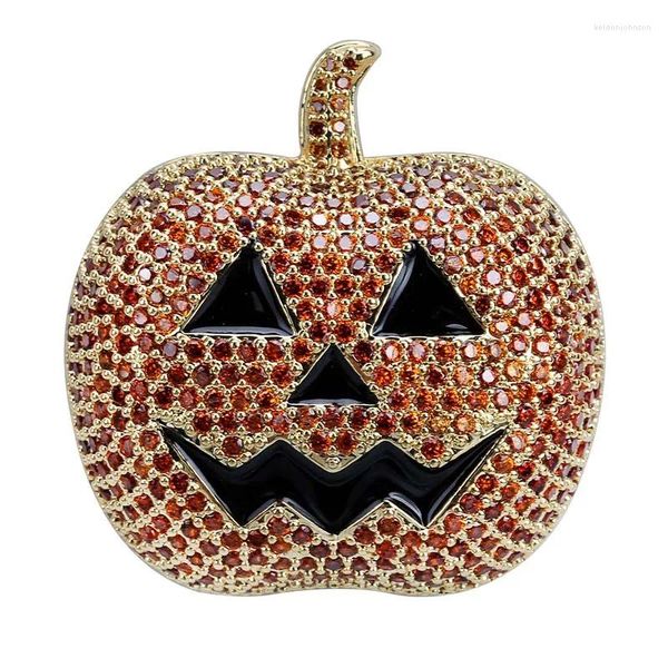 Anhänger Halsketten CZ Stein Zirkonia Halloween Kürbis Anhänger Männer Hip Hop Bling Out Rapper Schmuck Gold Farbe Party Geschenk