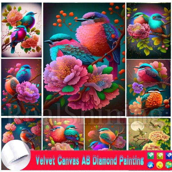 Ponto 5d ab veludo canva pintura diamante novidades estilo chinês flor e pássaro diy broca completa mosaico bordado animal pega decoração