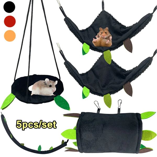 Gaiolas 5 pcs Hamster Hammock Pequenos Animais Hideout Pendurado Cama Quente Casa Gaiola de Rato Ninho Túnel de Balanço para Planador de Açúcar Esquilo Dormindo