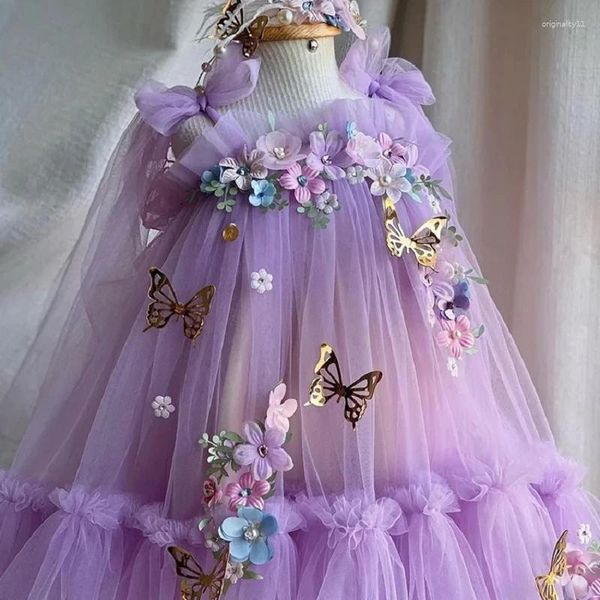 Kleidungssets Formale Prinzessin Kleid Mädchen High End Französisch Elegante Rosa Blume Flauschige Garn Flügel Perle Lolita Abend Party 0-10 Jahre