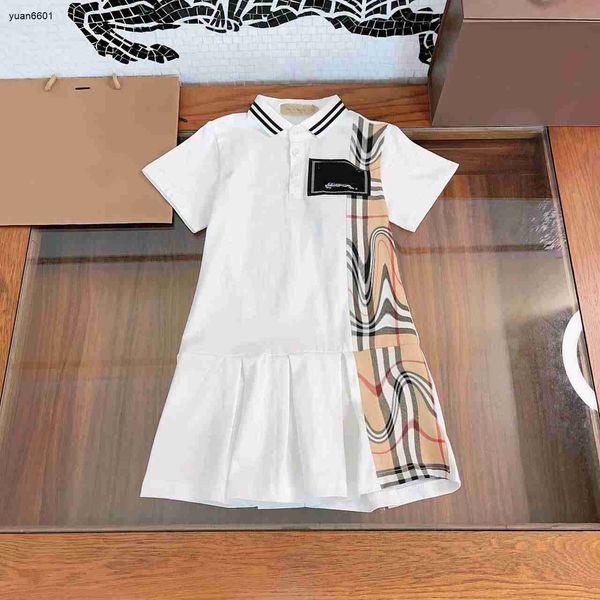 Popular designer crianças roupas meninas vestidos de manga curta lapela saia do bebê criança vestido tamanho 110-160 cm vestido de princesa 24mar