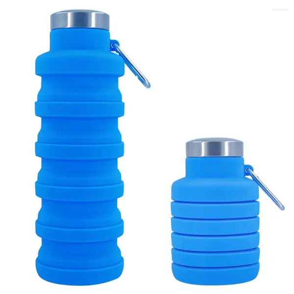 Garrafas de água 500ml garrafa retrátil silicone dobrável viagem ao ar livre bebendo copo com mosquetão dobrável