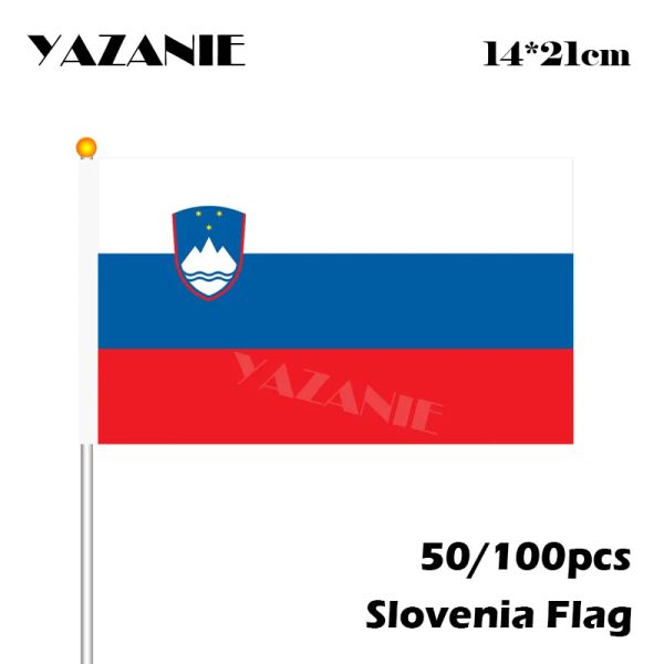 Accessori YAZANIE 14*21 cm 50/100 pz Slovenia Mano Bandiera Slovenia Mano Sventola Bandiera Nazionale Spedizione Gratuita Mondo Pennone In Plastica Bandiera Personalizzata