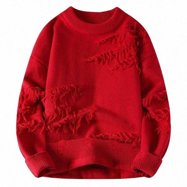 Novo Outono Inverno Fi Design Buraco Rasgado Suéter Homens Macio Quente Cmere Pulôver Suéteres Homem High End Mens Jumpers de Natal 064F #