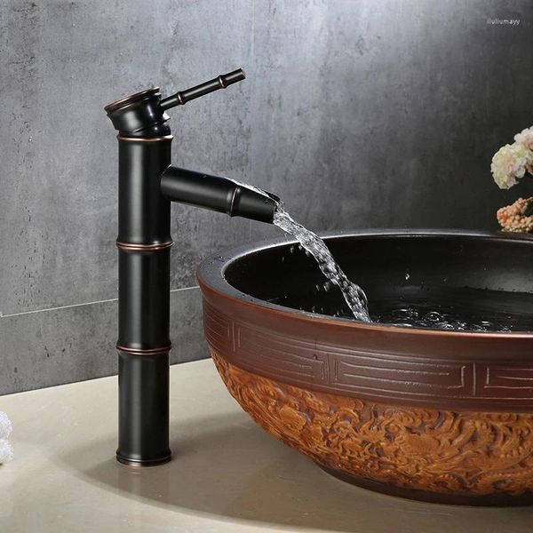 Rubinetti per lavandino del bagno Rubinetto per lavabo antico Miscelatore per acqua in bambù alto e foro singolo freddo vintage per giardino esterno