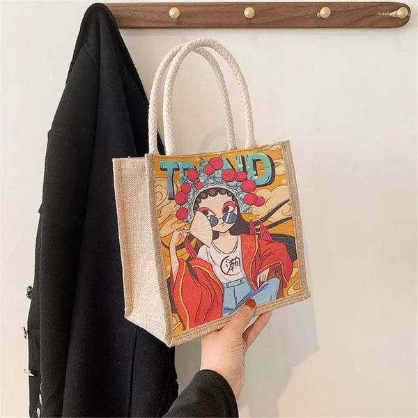 Borse a tracolla Borse di tela Opera di Pechino Borsa per la spesa con cerniera Borsa per il pranzo in stile etnico Borsa casual per donna Borsa cosmetica per cellulare