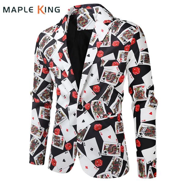 Herren Blazer Jacke Mäntel Spielkarten Poker 3D Druck Party Kleid Anzug Kostüm Homme De Luxe Männer Kleidung Veste Pour homme 240318