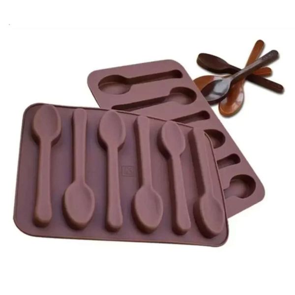 Schimmelpilze DIY Nicht-Stick-Silikonkuchen-Dekoration 6 Löcher Löffel Form Schokoladenform Jelly Ice Back 3d Candy Küche