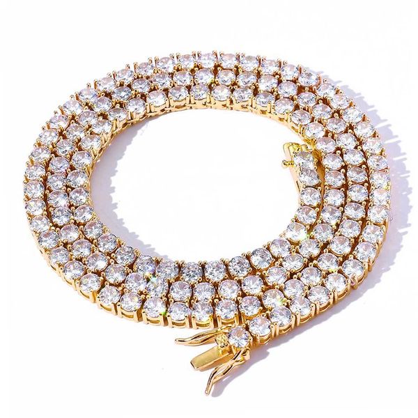 Hip-Hop-Halskette Full Diamond Single Row Tenniskette Set mit Zirkon-Verkaufszubehör für Männer und Frauen, Halskettenbreite 3mm-6mm, Länge 16-24 Zoll